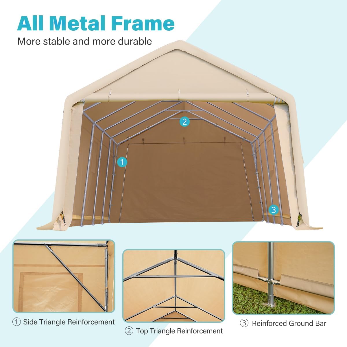 Heavy-Duty Fabric Storage Buildings ��� 6x6, 7x12, and 13x20 ft Car Shelters with Beige PE Cover and Galvanized