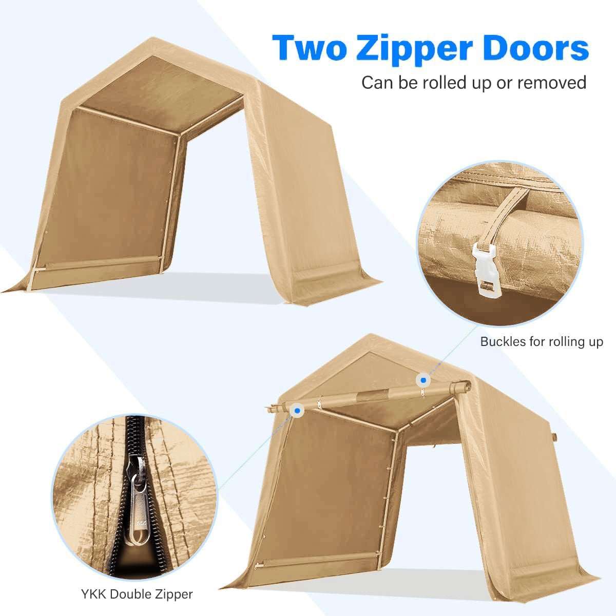 Heavy-Duty Fabric Storage Buildings ��� 6x6, 7x12, and 13x20 ft Car Shelters with Beige PE Cover and Galvanized