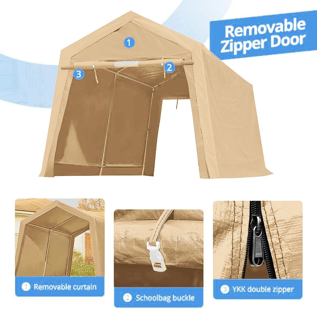 Heavy-Duty Fabric Storage Buildings ��� 6x6, 7x12, and 13x20 ft Car Shelters with Beige PE Cover and Galvanized