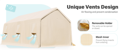 Heavy-Duty Fabric Storage Buildings ��� 6x6, 7x12, and 13x20 ft Car Shelters with Beige PE Cover and Galvanized