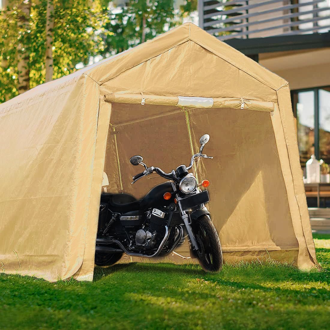 Heavy-Duty Fabric Storage Buildings ��� 6x6, 7x12, and 13x20 ft Car Shelters with Beige PE Cover and Galvanized