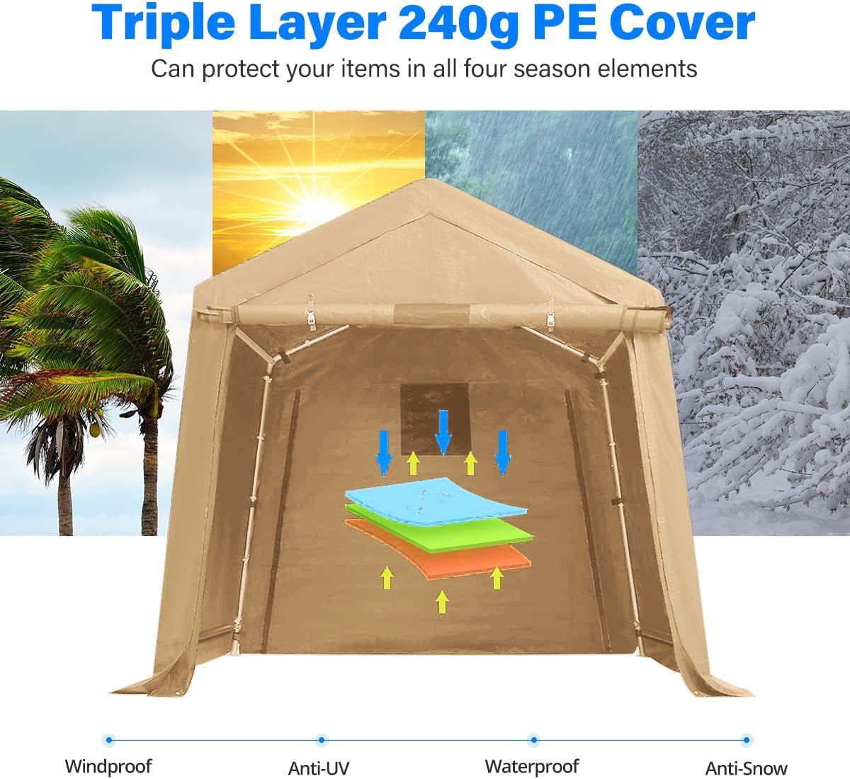 Heavy-Duty Fabric Storage Buildings ��� 6x6, 7x12, and 13x20 ft Car Shelters with Beige PE Cover and Galvanized