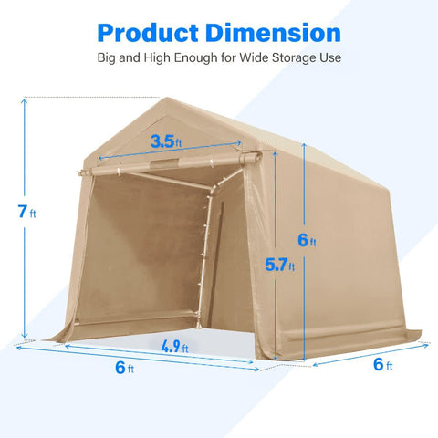 Heavy-Duty Fabric Storage Buildings ��� 6x6, 7x12, and 13x20 ft Car Shelters with Beige PE Cover and Galvanized