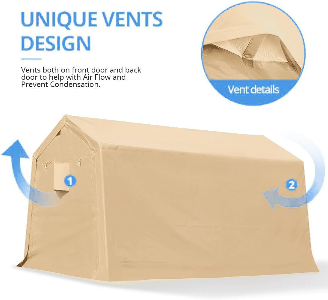 Heavy-Duty Fabric Storage Buildings ��� 6x6, 7x12, and 13x20 ft Car Shelters with Beige PE Cover and Galvanized