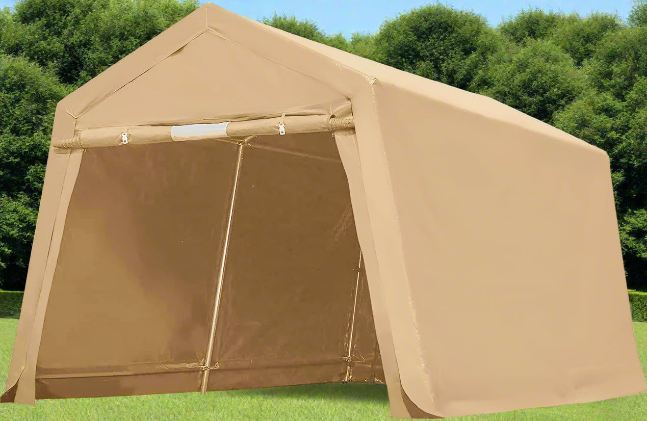 Heavy-Duty Fabric Storage Buildings ��� 6x6, 7x12, and 13x20 ft Car Shelters with Beige PE Cover and Galvanized