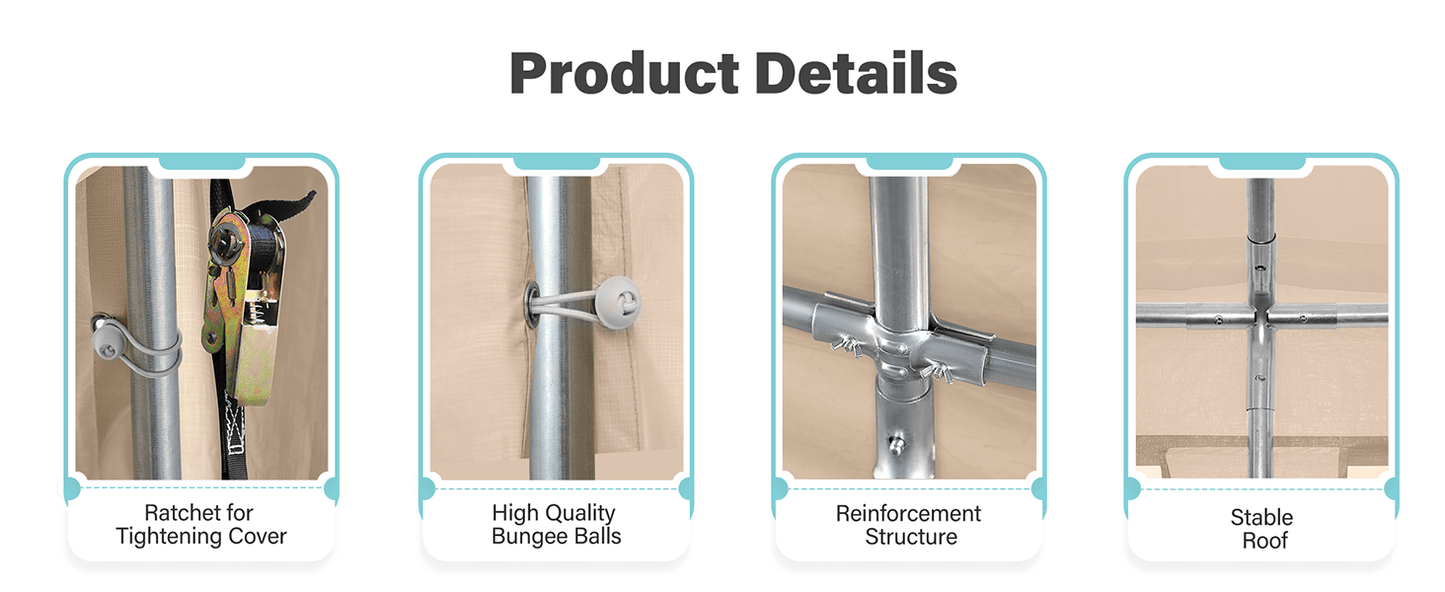 Heavy-Duty Fabric Storage Buildings ��� 6x6, 7x12, and 13x20 ft Car Shelters with Beige PE Cover and Galvanized