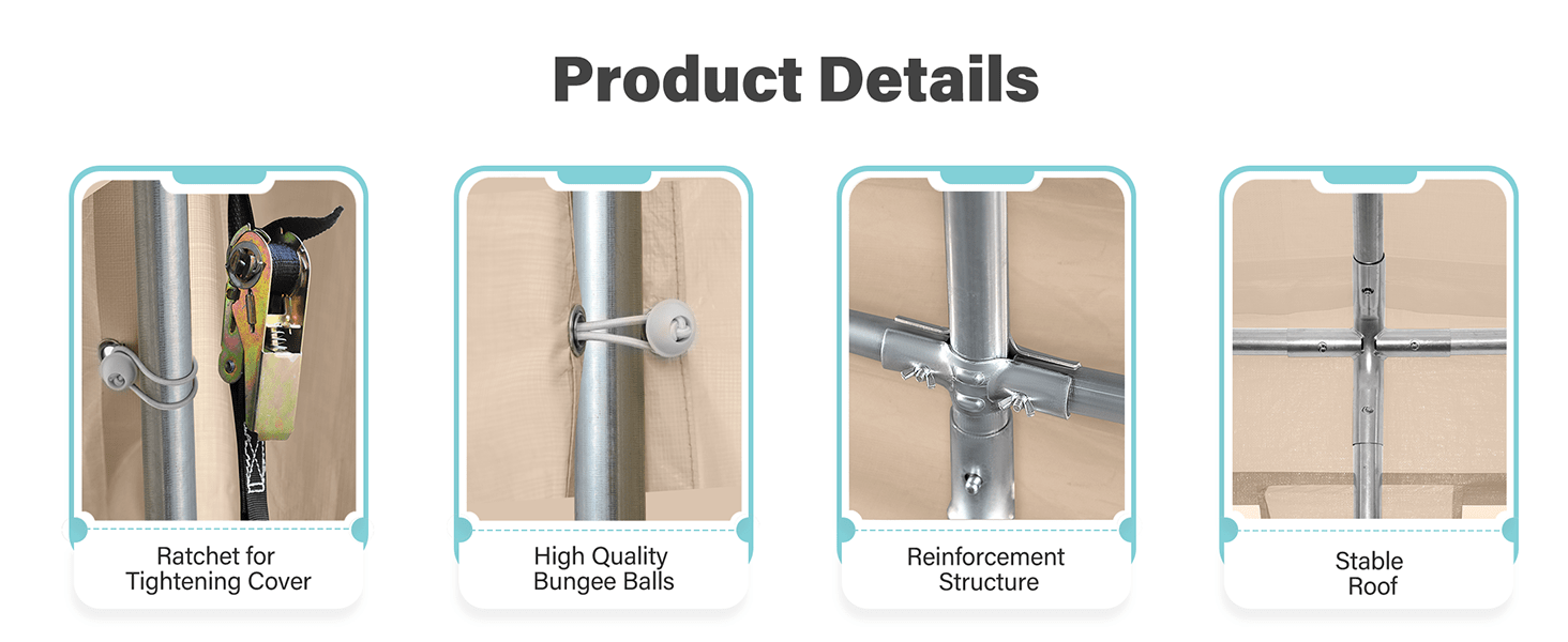 Heavy-Duty Fabric Storage Buildings ��� 6x6, 7x12, and 13x20 ft Car Shelters with Beige PE Cover and Galvanized