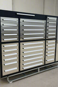 7FT Stainless Steel Workbench with 35 Drawers – Front and Side View

