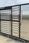 7FT Stainless Steel Workbench with 35 Drawers – Front and Side View

