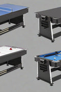 7ft 4-in-1 game table with pool, air hockey, table tennis, and dining top
Convertible multi-game table with storage for accessories
Full-size game table with air hockey surface and blower motor
Modern black and wood game table for family entertainment