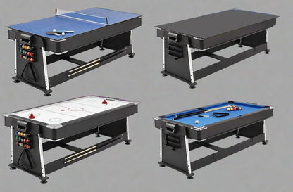 7ft 4-in-1 game table with pool, air hockey, table tennis, and dining top
Convertible multi-game table with storage for accessories
Full-size game table with air hockey surface and blower motor
Modern black and wood game table for family entertainment