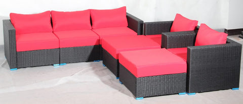 New 7 - Piece Outdoor Patio Furniture Set – Weather - Resistant Wicker Seating 619198 - with Royal Blue | Sold by Uncle Wiener's Wholesale