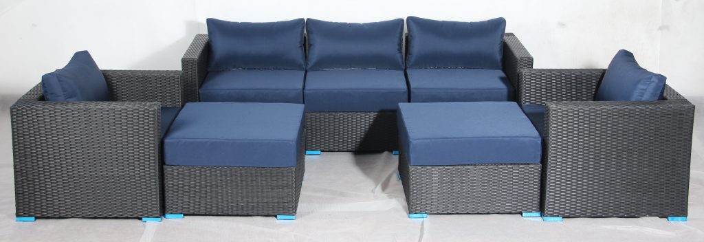 New 7 - Piece Outdoor Patio Furniture Set – Weather - Resistant Wicker Seating 619198 - with Royal Blue | Sold by Uncle Wiener's Wholesale