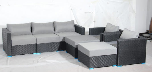New 7 - Piece Outdoor Patio Furniture Set – Weather - Resistant Wicker Seating 619198 - with Royal Blue | Sold by Uncle Wiener's Wholesale