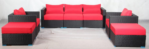 New 7 - Piece Outdoor Patio Furniture Set – Weather - Resistant Wicker Seating 619198 - with Red | Sold by Uncle Wiener's Wholesale