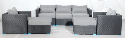 New 7 - Piece Outdoor Patio Furniture Set – Weather - Resistant Wicker Seating 619198 - with Royal Blue | Sold by Uncle Wiener's Wholesale