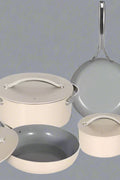 NEW 7 PIECE SET LUXURY CERAMIC NON STICK COOKWARE DUTCH OVEN PAN - with Cream | Sold by Uncle Wiener's Wholesale