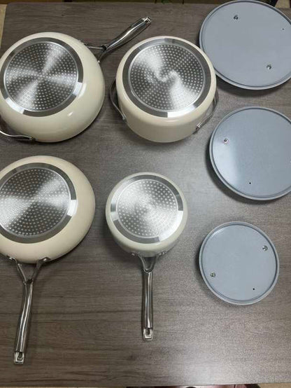 NEW 7 PIECE SET LUXURY CERAMIC NON STICK COOKWARE DUTCH OVEN PAN - with Sage | Sold by Uncle Wiener's Wholesale