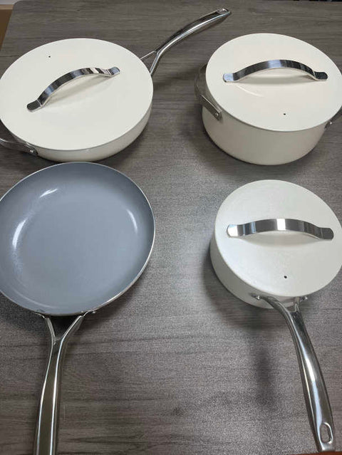 NEW 7 PIECE SET LUXURY CERAMIC NON STICK COOKWARE DUTCH OVEN PAN - with Sage | Sold by Uncle Wiener's Wholesale