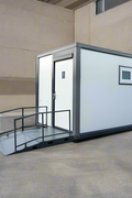 7-foot ADA-compliant portable restroom with ramp in outdoor setting
Inside view of wheelchair-accessible bathroom interior
Front door of handicap bathroom unit with ramp
Washbasin and toilet setup in ADA portable unit
Side view of accessible bathroom setup