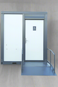7-foot ADA-compliant portable restroom with ramp in outdoor setting
Inside view of wheelchair-accessible bathroom interior
Front door of handicap bathroom unit with ramp
Washbasin and toilet setup in ADA portable unit
Side view of accessible bathroom setup