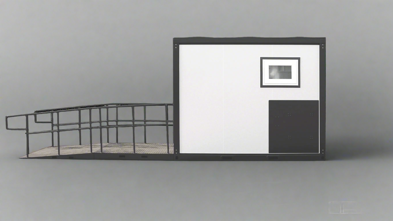 7-foot ADA-compliant portable restroom with ramp in outdoor setting
Inside view of wheelchair-accessible bathroom interior
Front door of handicap bathroom unit with ramp
Washbasin and toilet setup in ADA portable unit
Side view of accessible bathroom setup