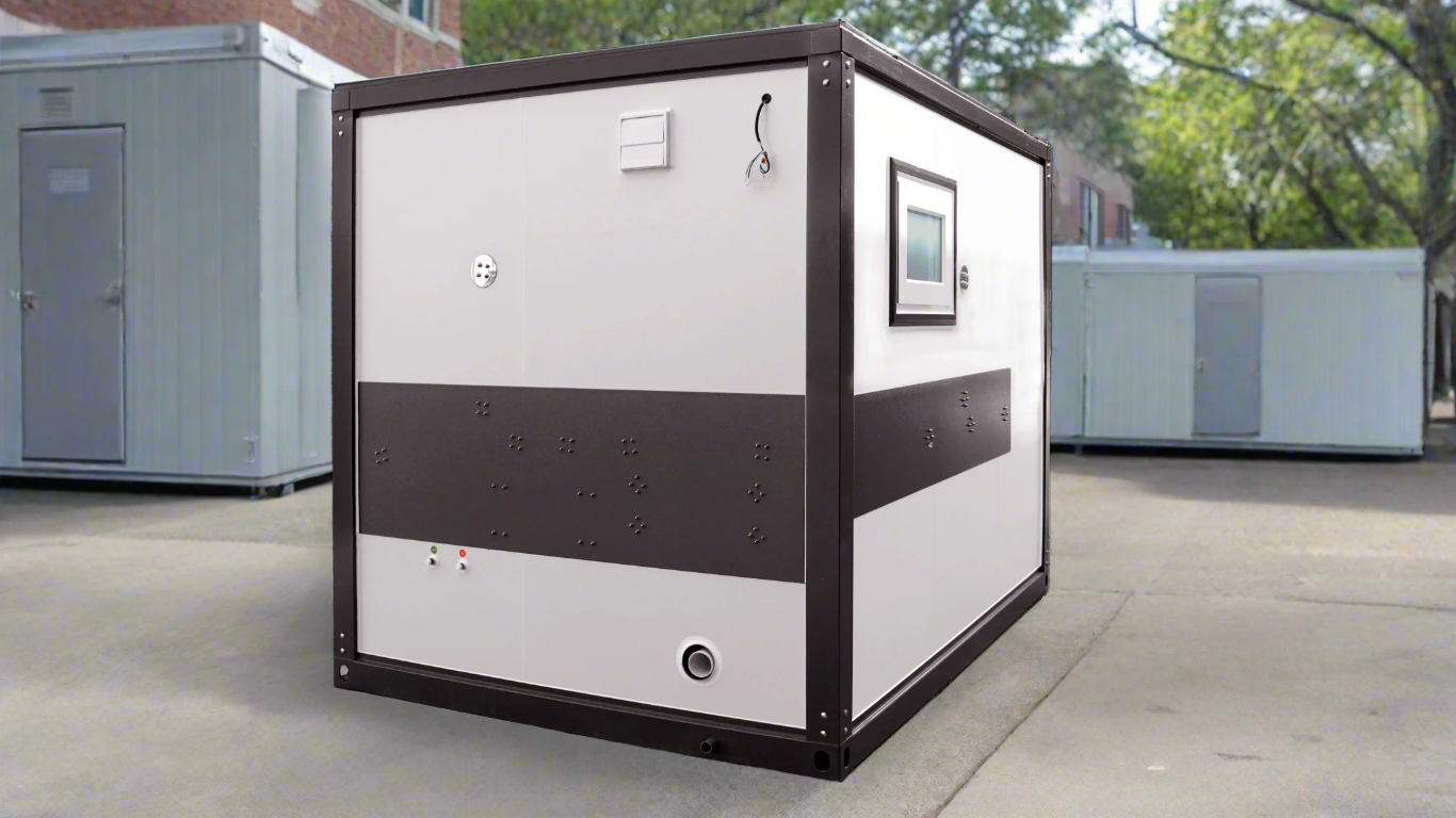 7-foot ADA-compliant portable restroom with ramp in outdoor setting
Inside view of wheelchair-accessible bathroom interior
Front door of handicap bathroom unit with ramp
Washbasin and toilet setup in ADA portable unit
Side view of accessible bathroom setup