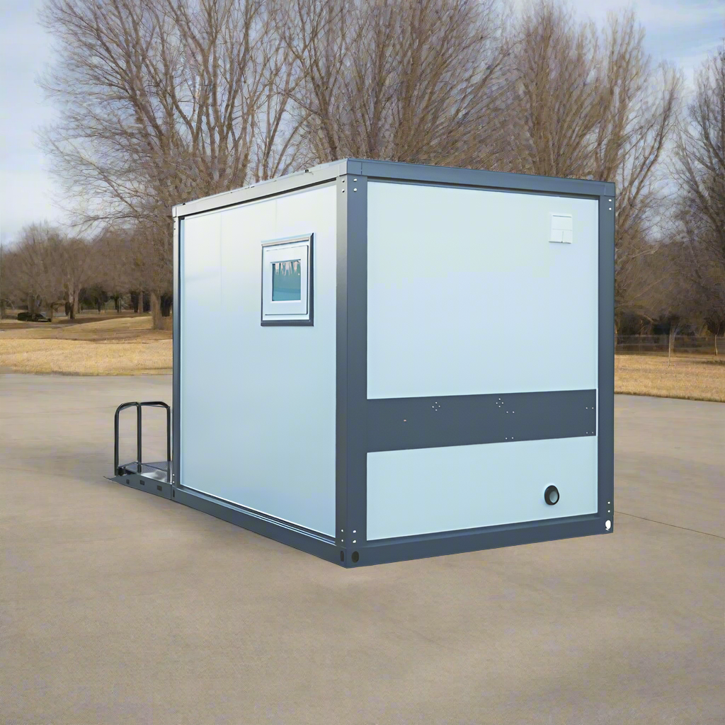 7-foot ADA-compliant portable restroom with ramp in outdoor setting
Inside view of wheelchair-accessible bathroom interior
Front door of handicap bathroom unit with ramp
Washbasin and toilet setup in ADA portable unit
Side view of accessible bathroom setup