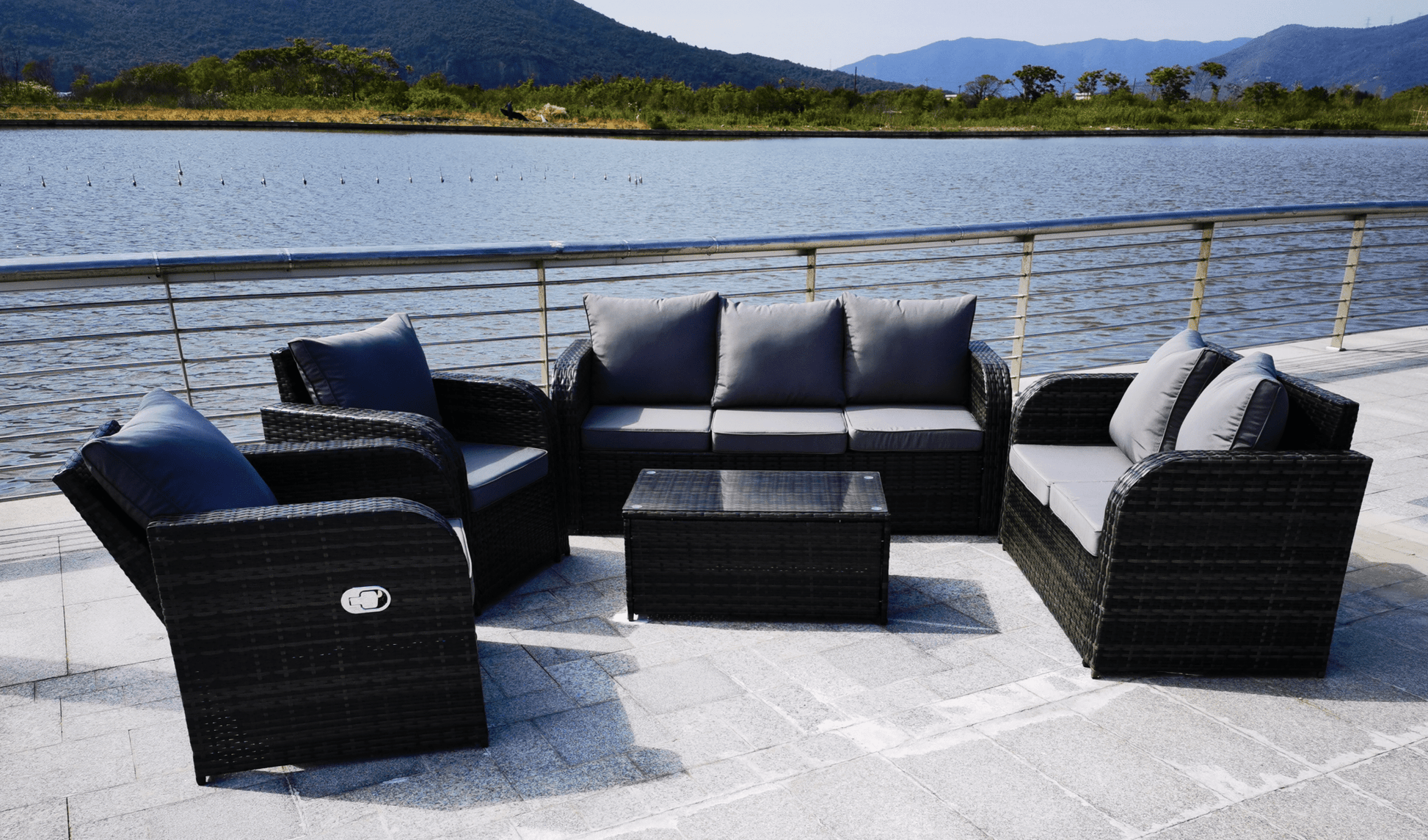 "7-Seat Outdoor Recliner Sofa Set with Coffee Table"

"Weatherproof Rattan Patio Sofa and Recliners Gray"

"Backyard Outdoor Lounge Set 7-Piece Furniture"

"Gray Rattan Outdoor Recliner Set with Cushions"

"Luxury Outdoor Recliner Sofa Set for Garden Patio"