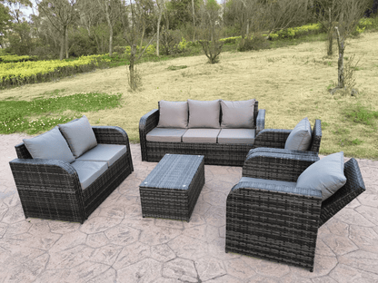 "7-Seat Outdoor Recliner Sofa Set with Coffee Table"

"Weatherproof Rattan Patio Sofa and Recliners Gray"

"Backyard Outdoor Lounge Set 7-Piece Furniture"

"Gray Rattan Outdoor Recliner Set with Cushions"

"Luxury Outdoor Recliner Sofa Set for Garden Patio"