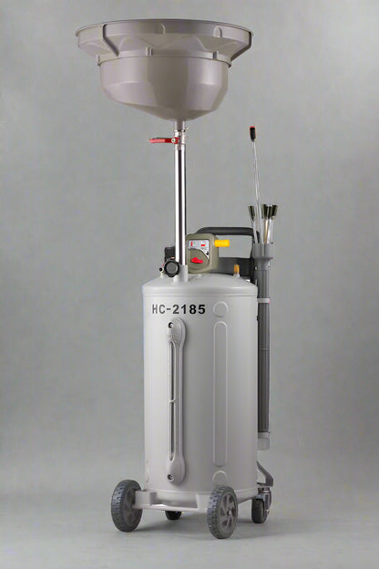 70L air-operated waste oil extractor with adjustable funnel
Portable oil drain tank on wheels with suction kit HC2185
Heavy-duty waste oil cart for automotive repair
