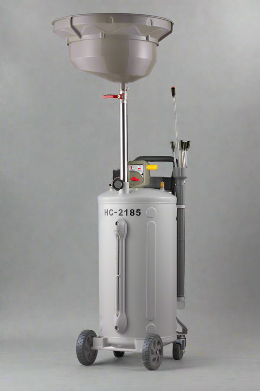 70L air-operated waste oil extractor with adjustable funnel
Portable oil drain tank on wheels with suction kit HC2185
Heavy-duty waste oil cart for automotive repair