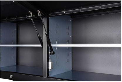 “72 inch black rolling tool cabinet with wood workbench top”

“Heavy-duty tool chest with 18 drawers for garage use”

“Workshop steel storage cabinet with lockable drawers”

“Industrial mobile tool box with solid wood top and wheels”

