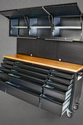 “72 inch black rolling tool cabinet with wood workbench top”

“Heavy-duty tool chest with 18 drawers for garage use”

“Workshop steel storage cabinet with lockable drawers”

“Industrial mobile tool box with solid wood top and wheels”

