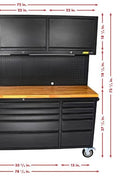 “72 inch black rolling tool cabinet with wood workbench top”

“Heavy-duty tool chest with 18 drawers for garage use”

“Workshop steel storage cabinet with lockable drawers”

“Industrial mobile tool box with solid wood top and wheels”

