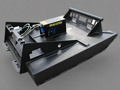 72 inch skid steer brush mower angled view

Underside of heavy-duty cutting blades

66 inch mower installed on skid steer

Skid steer clearing brush and saplings

Blade set and replacement part display