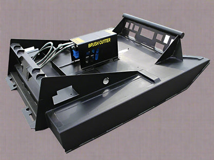 72 inch skid steer brush mower angled view

Underside of heavy-duty cutting blades

66 inch mower installed on skid steer

Skid steer clearing brush and saplings

Blade set and replacement part display