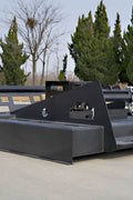 72 inch skid steer brush mower angled view

Underside of heavy-duty cutting blades

66 inch mower installed on skid steer

Skid steer clearing brush and saplings

Blade set and replacement part display