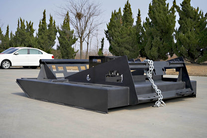 72 inch skid steer brush mower angled view

Underside of heavy-duty cutting blades

66 inch mower installed on skid steer

Skid steer clearing brush and saplings

Blade set and replacement part display