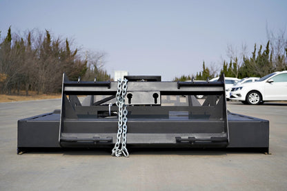 72 inch skid steer brush mower angled view

Underside of heavy-duty cutting blades

66 inch mower installed on skid steer

Skid steer clearing brush and saplings

Blade set and replacement part display