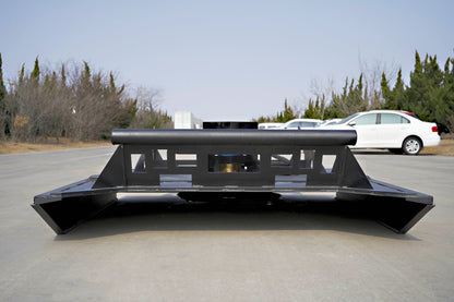 72 inch skid steer brush mower angled view

Underside of heavy-duty cutting blades

66 inch mower installed on skid steer

Skid steer clearing brush and saplings

Blade set and replacement part display