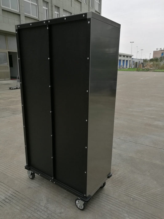 72 inch stainless steel rolling tool cabinet with dual locks

Industrial lockable storage cabinet on wheels

Powder-coated steel garage cabinet with smooth casters

Open view of tool cabinet with adjustable shelves

Heavy-duty mobile workshop cabinet with dual security locks