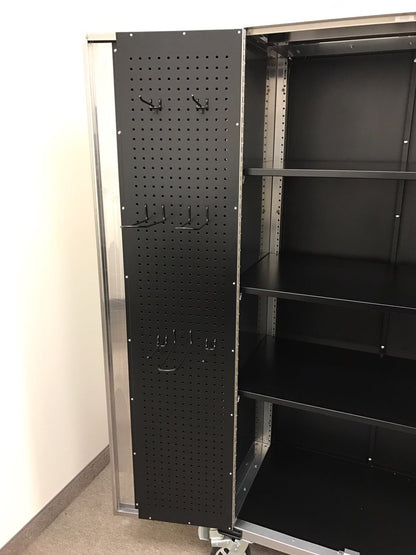 72 inch stainless steel rolling tool cabinet with dual locks

Industrial lockable storage cabinet on wheels

Powder-coated steel garage cabinet with smooth casters

Open view of tool cabinet with adjustable shelves

Heavy-duty mobile workshop cabinet with dual security locks