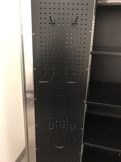 72 inch stainless steel rolling tool cabinet with dual locks

Industrial lockable storage cabinet on wheels

Powder-coated steel garage cabinet with smooth casters

Open view of tool cabinet with adjustable shelves

Heavy-duty mobile workshop cabinet with dual security locks