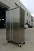 72 inch stainless steel rolling tool cabinet with dual locks

Industrial lockable storage cabinet on wheels

Powder-coated steel garage cabinet with smooth casters

Open view of tool cabinet with adjustable shelves

Heavy-duty mobile workshop cabinet with dual security locks