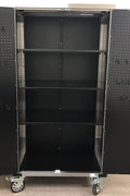72 inch stainless steel rolling tool cabinet with dual locks

Industrial lockable storage cabinet on wheels

Powder-coated steel garage cabinet with smooth casters

Open view of tool cabinet with adjustable shelves

Heavy-duty mobile workshop cabinet with dual security locks