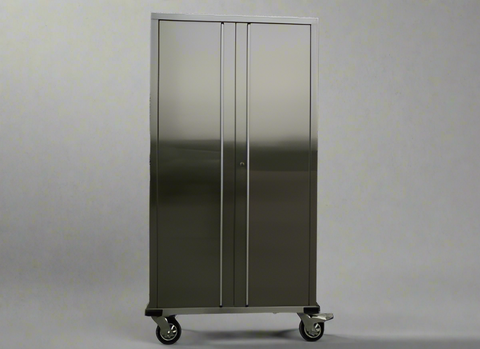72 inch stainless steel rolling tool cabinet with dual locks

Industrial lockable storage cabinet on wheels

Powder-coated steel garage cabinet with smooth casters

Open view of tool cabinet with adjustable shelves

Heavy-duty mobile workshop cabinet with dual security locks