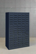 Front view of 75-drawer steel storage cabinet model S515DA
Industrial parts bin cabinet for bolts and screws
Wall-mountable 75-drawer metal tool storage cabinet
Heavy-duty steel cabinet with clear label drawers