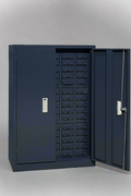 Front view of 75-drawer steel cabinet with locking doors – Model S515A
Heavy-duty metal cabinet with clear drawers and lockable doors
Secure bolt and screw organizer cabinet with 75 labeled bins