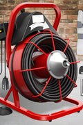 Electric 75 Ft Drain Cleaner Machine – Red
Plumbing Snake for Pipes and Drains – Professional Grade
Drain Cleaning Machine with Foot Pedal
Heavy-Duty Pipe Snake Equipment on Wheels
Close-Up of Steel Cable and Foot Pedal